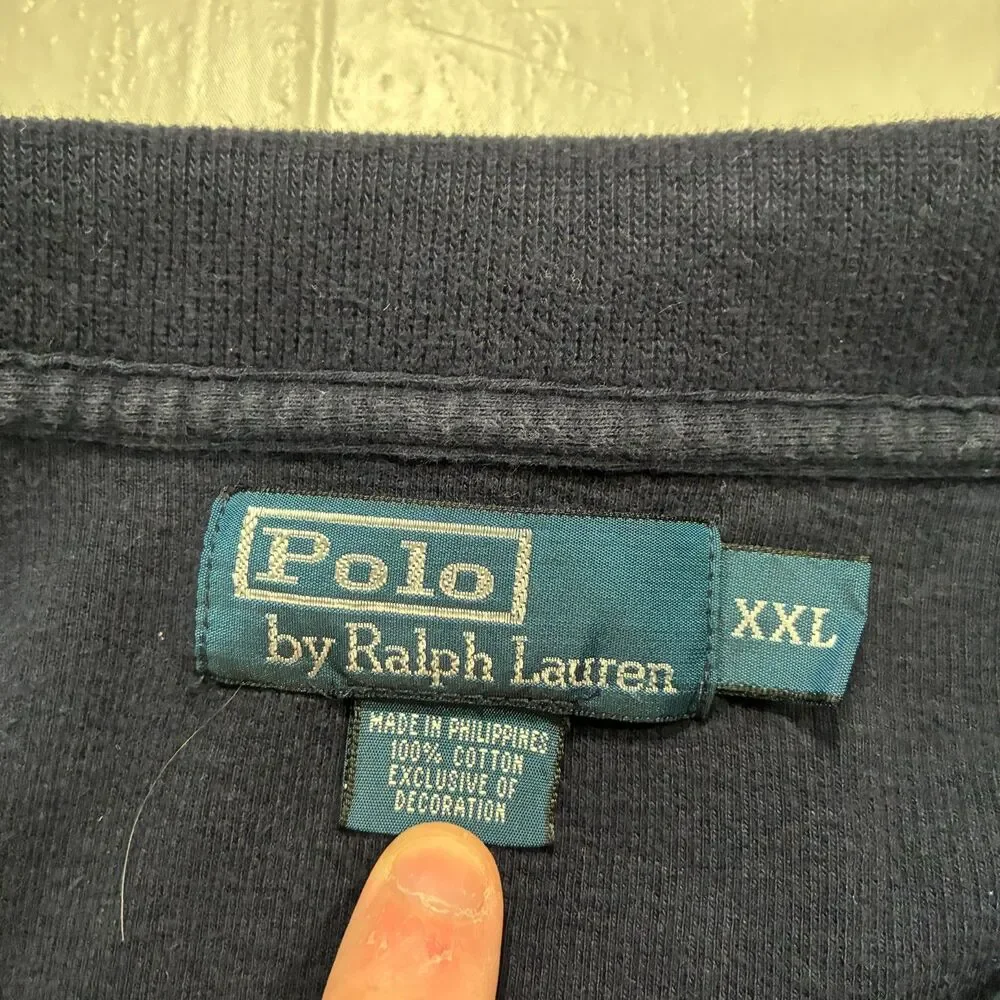 Vintage Polo Ralph Lauren Quarter Zip Sweater Navy Blue Red Pony Logo Men’s XXL